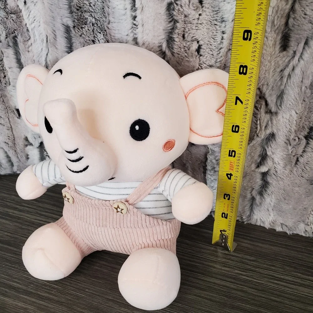 Elephant Plush Stuffed Animal Baby Shower Gift Pinks Corded Suspenders Heart Ear